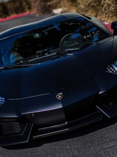 Картинка: Lamborghini, Aventador, LP700-4, черный, дорога, асфальт, отражение