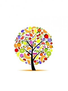 Картинка: Дерево, фрукты, белый фон