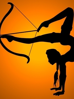 Картинка: Девушка, силуэт, гибкость, ножки, стрела, лук
