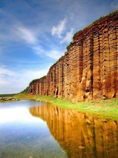 Image: Water, transparent, pure, reflection, wall, rock, plateau, sky, landscape