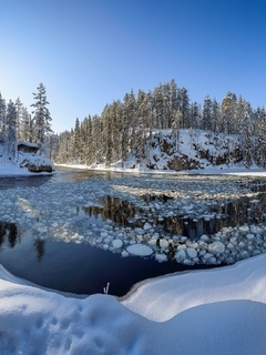 Картинка: природа, зима, река, лес, снег, тайга