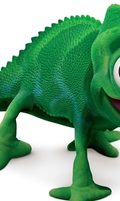 Картинка: Хамелеон, 3D, зелёный, Паскаль, глаза, хвост, улыбка