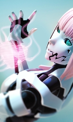 Картинка: Девушка, робот, 3D, розовые волосы