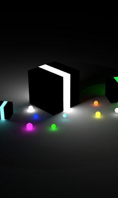 Image: Cubes, balls, colorful, dark, backlight