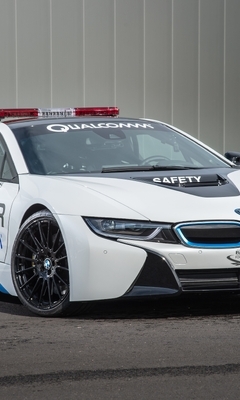 Image: BMW, i8, safety car, white, super car, electric car, flashing lights, asphalt