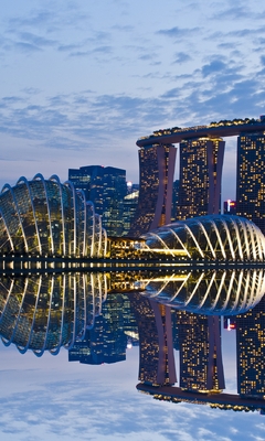 Image: Singapore, Marina Bay Sands, Hotel, building, architecture, landmark, water, reflection, sky, evening
