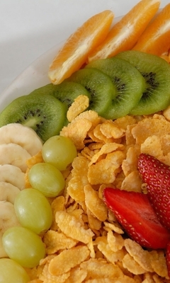 Image: Strawberry, banana, grape, kiwi, tangerine, fruit, cereal