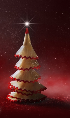 Image: Tree, pencil, red background, stars, twinkle