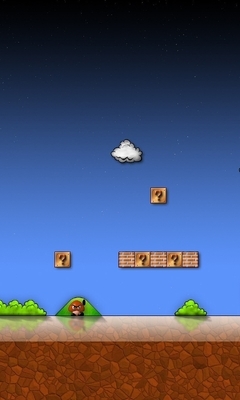Image: Super Mario Bros, game, Gumba, enemy, pipes, sewage, questions, cloud, Mario, brothers