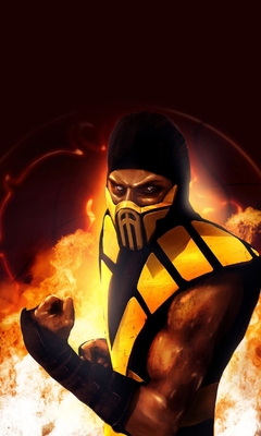 Image: Scorpion, ninja, Mortal Kombat, fire, stand