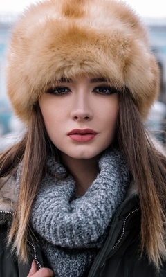 Image: Girl, hat, fur, face, makeup, beauty