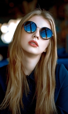 Image: Blonde, girl, hair, sun, glasses, face