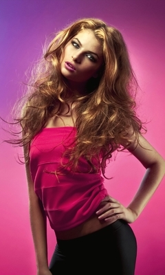 Image: Girl, model, hair, figure, posture, bright, color, purple, pink