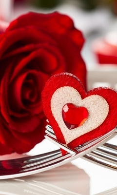 Картинка: Роза, цветок, сердечко, вилки, декор, день влюбленных