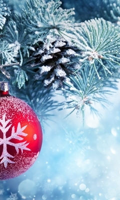 Картинка: новый год, шарики, украшение, снежинки, елка, шишки