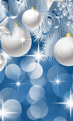 Image: Christmas background, balls, stars, glare, bokeh