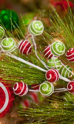 Image: New year, twig, decorative, spruce, needles, decoration, sequins