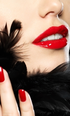 Image: Face, skin, nails, lips, red, feathers, black, nails, teeth, style