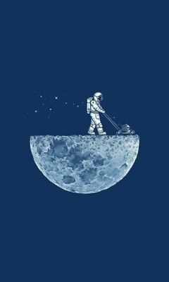Image: Half moon, astronaut, dust, lawn mower, space