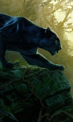 Image: Jungle Book, Mowgli, child, Bagheera, black Panther, predator, cat, ruins