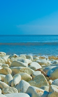 Картинка: Камни, море, вода, волна, горизонт, небо, пейзаж
