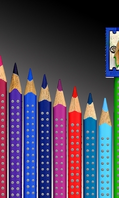 Картинка: Цветные, карандаши, ряд, точилка, стружка, точки
