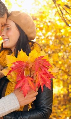 Image: Man, woman, couple, lovers, fall, leaves, park