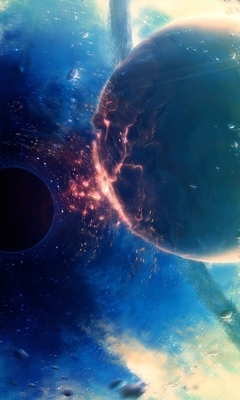 Image: Black hole, planet, rings, cataclysm, destruction, absorption