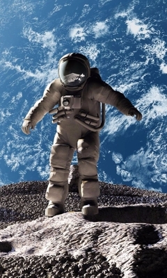 Картинка: Космонавт, астронавт, скафандр, Луна, Земля