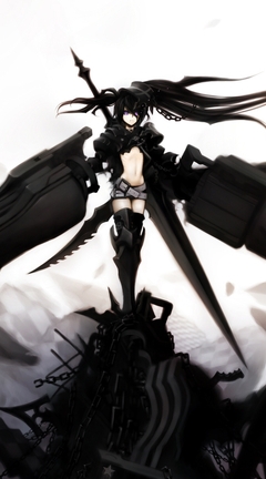Image: Girl, weapons, swords, in black, hair, on mount, anime, Black Rock Shooter