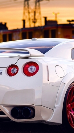 Image: White, sports car, Nissan, GTR, tuning