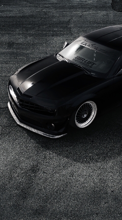 Картинка: Chevrolet, Camaro, ZL1, мускул, черный, матовый, сверху, асфальт