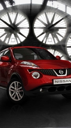 Image: Car, red, Nissan, Juke, wind tunnel, fans