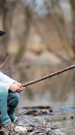 Image: Boy, fishing, fishing rod, game, stream