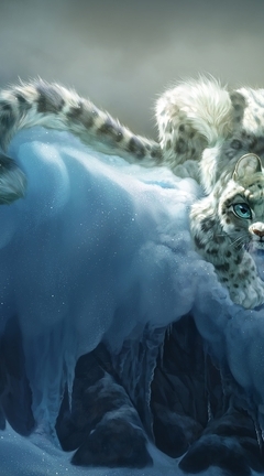 Image: Cat, Snow leopards, art, looks, winter, snow, rock