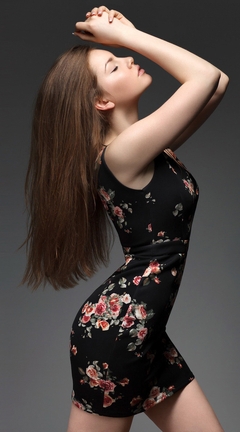 Image: Brunette, profile, figure, hair, dress, girl