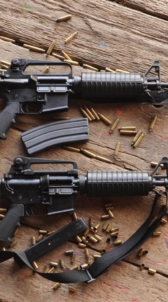 Image: Machine guns, M4, M4A1, cartridges, belt, stores, boards