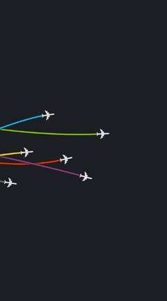 Картинка: Самолеты, цветные линии, чёрный фон