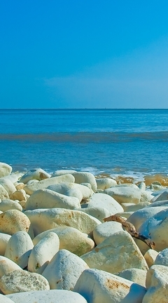 Картинка: Камни, море, вода, волна, горизонт, небо, пейзаж