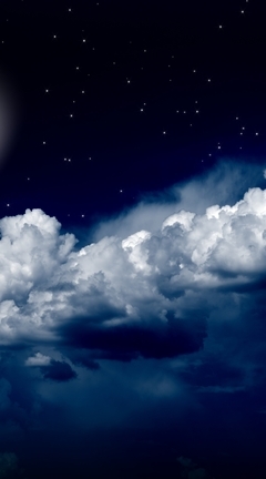 Картинка: природа, ночь, месяц, звезды, небо, облака, ночное небо