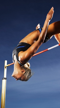 Картинка: Спортсменка, прыжок, высота, тело, перекладина, небо