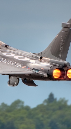 Картинка: Авиация, истребитель, Дассо Рафаль, Dassault Rafale, двигатель, огонь, ракета, взлёт