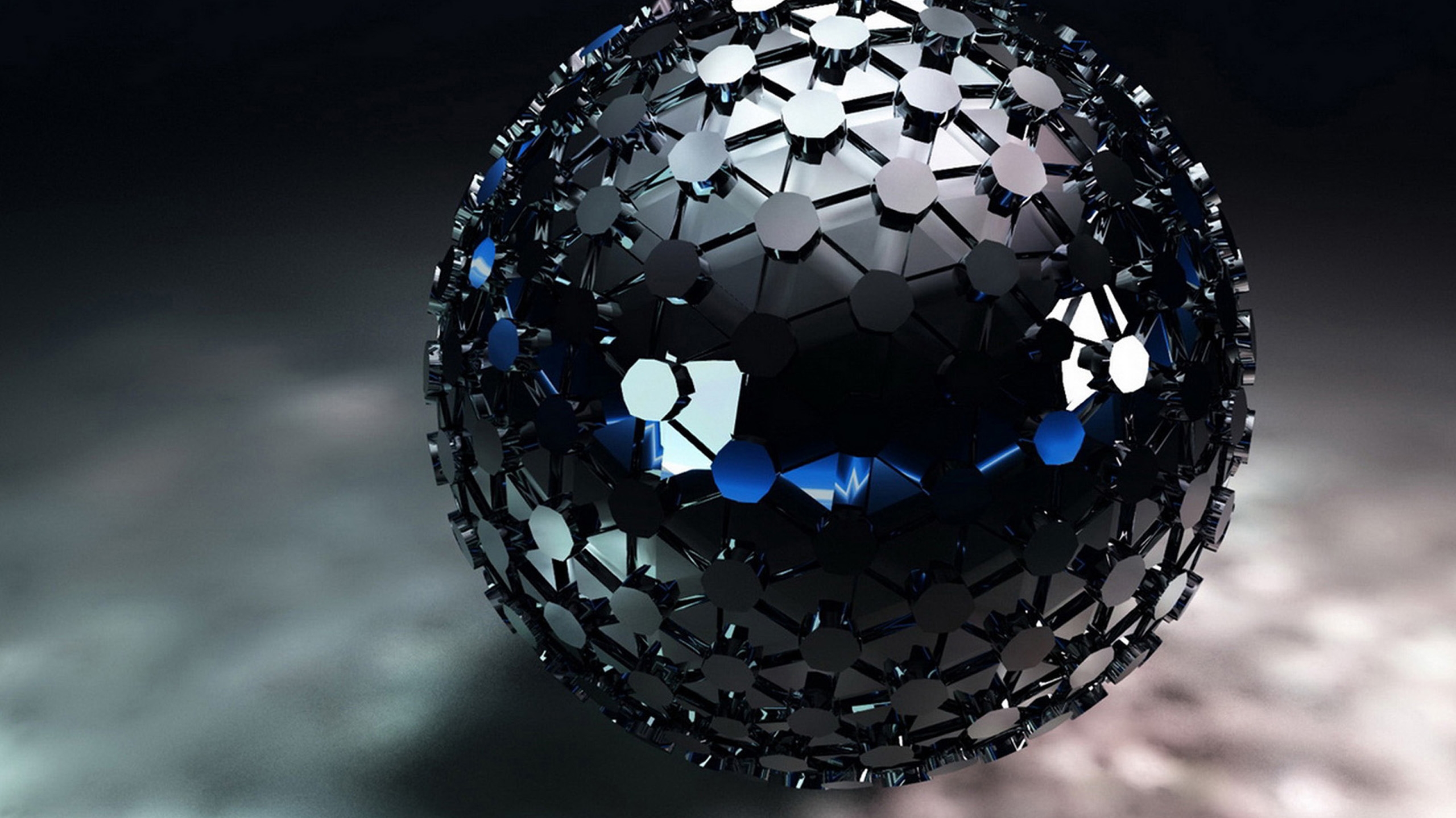 Image: Black ball, sphere, hexagons, triangles