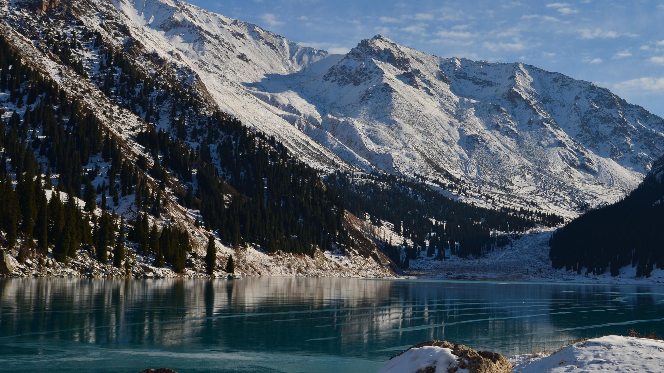 Image: Mountains, lake, spruce, winter