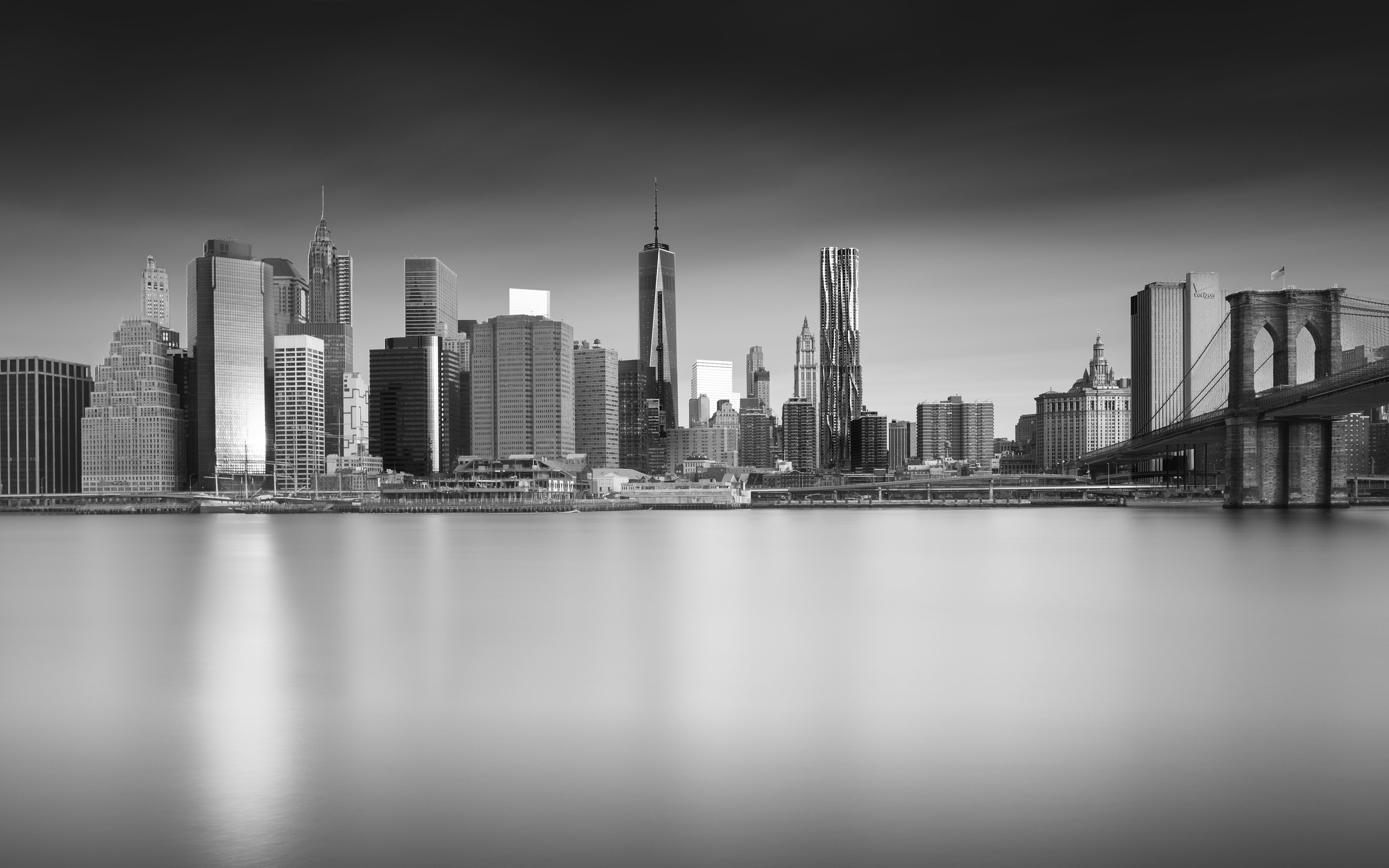 Картинка: New York City, город, мост, Skyline, река