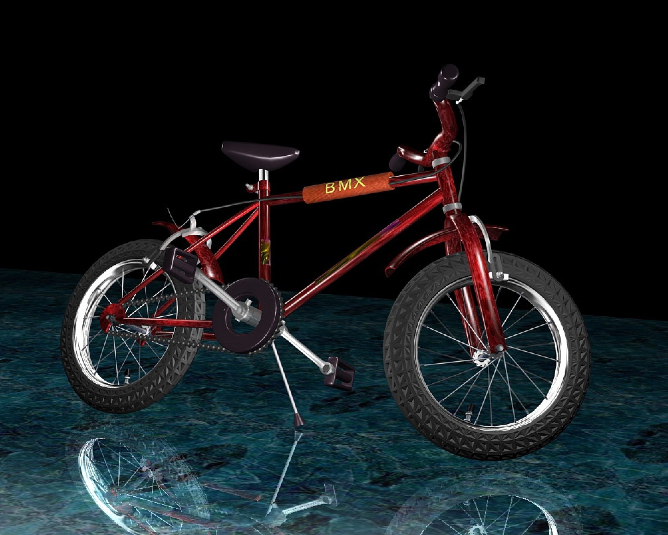 Картинка: Велосипед, 3d, колёса, руль, поверхность, отражение