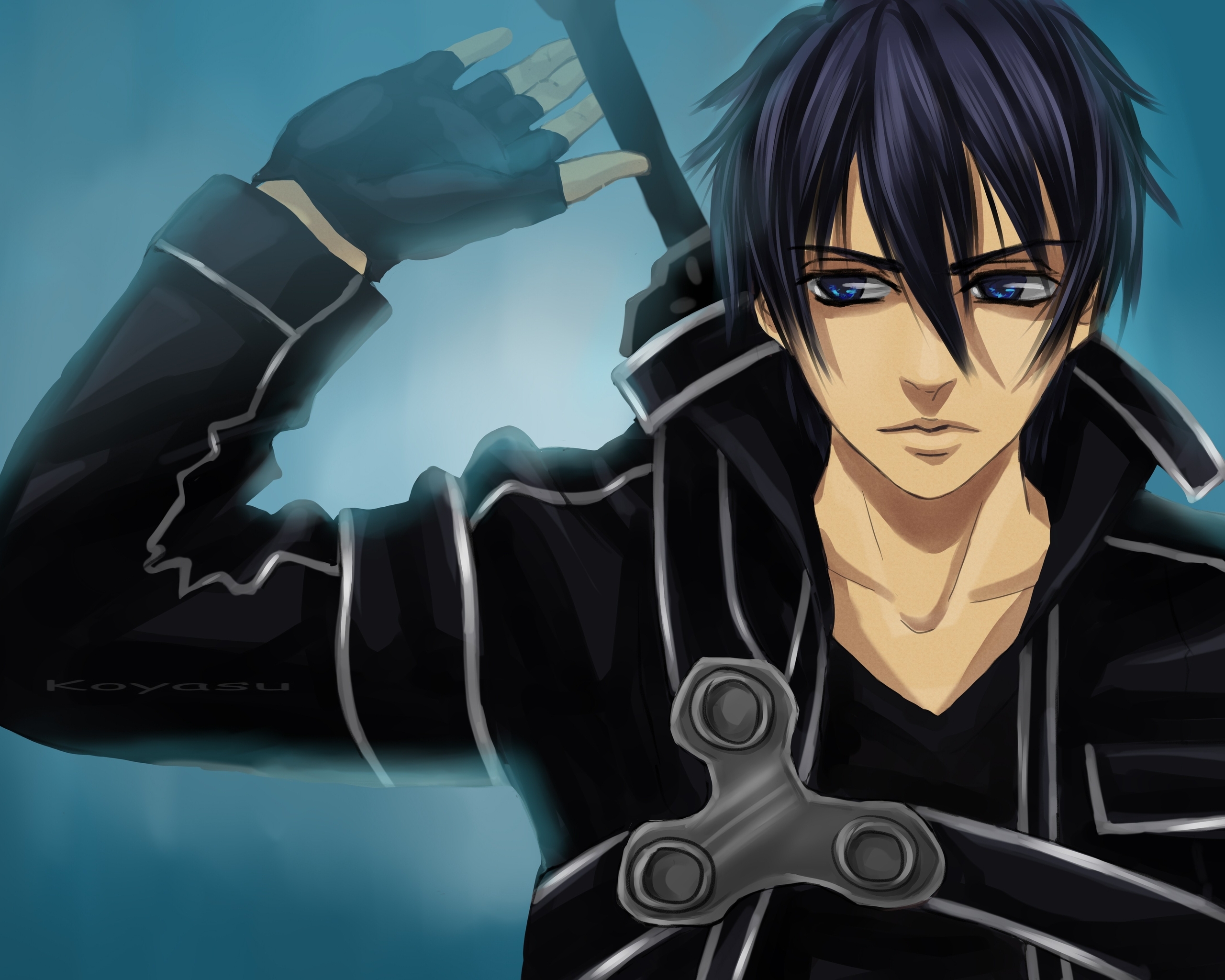 Картинка: Kirito, Мастера меча онлайн, парень, взгляд, оружие, меч