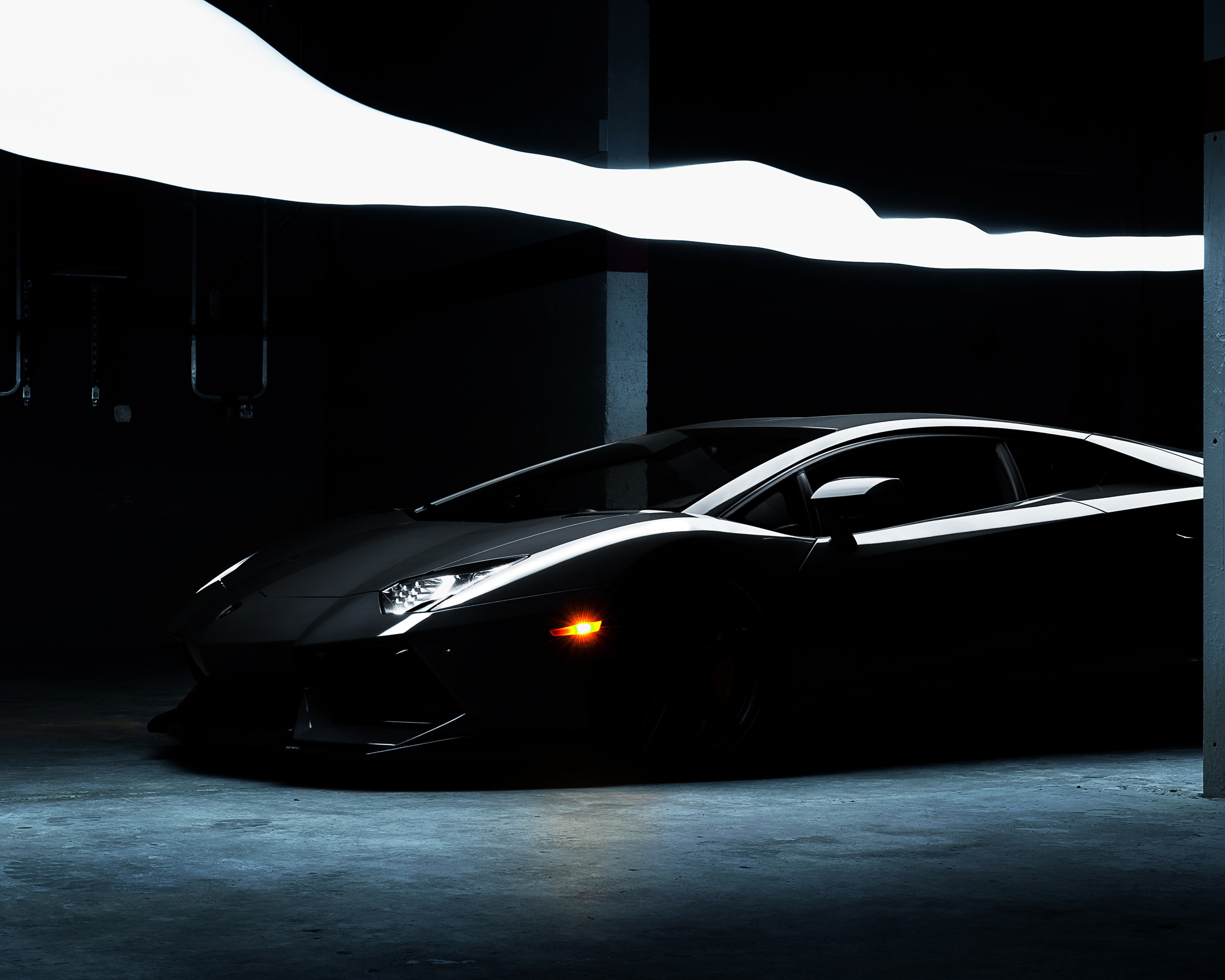 Image: Lamborghini, Aventador, black, headlight, columns