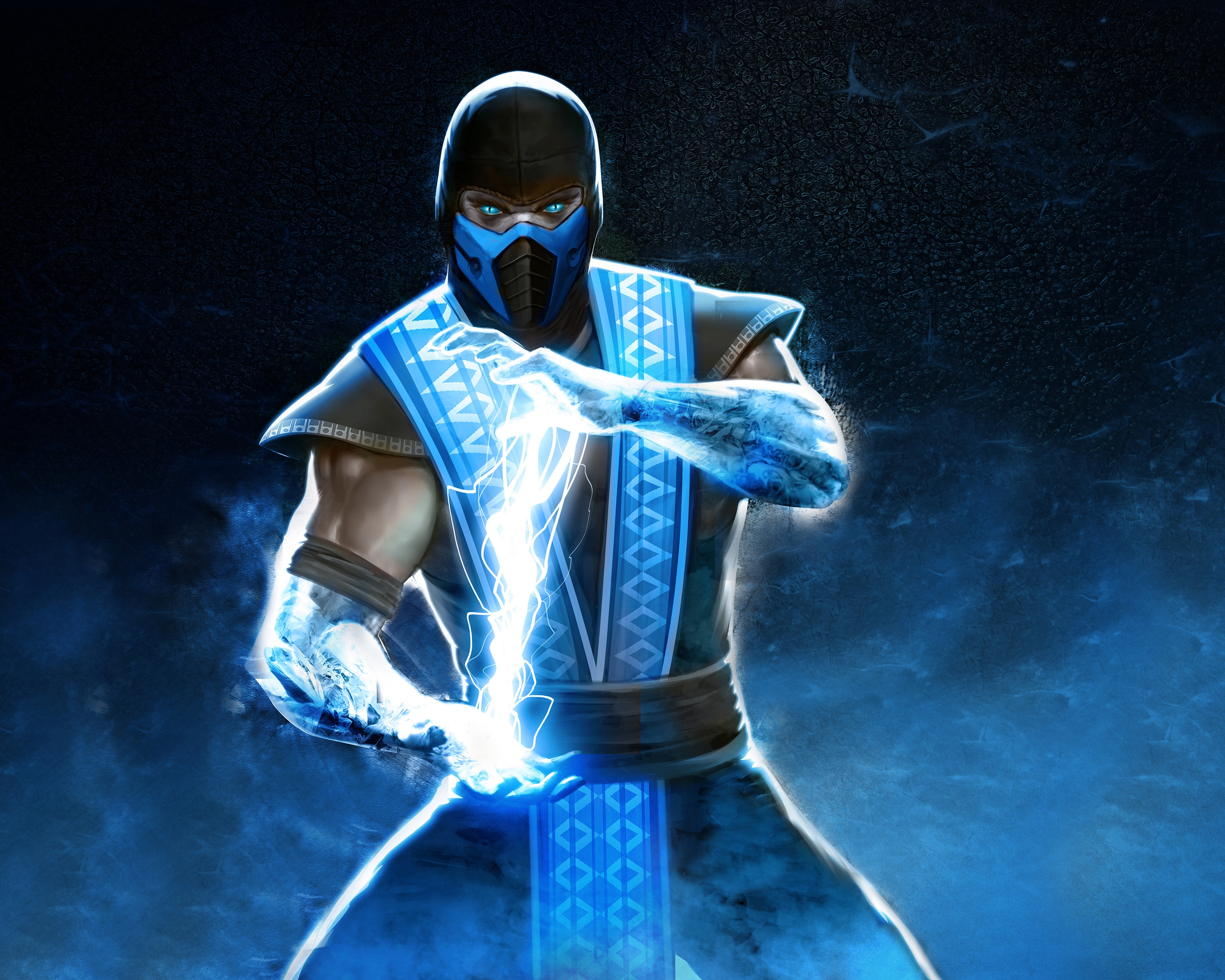 Картинка: Ниндзя, молния, Sub-Zero, лёд, взгляд, Mortal Kombat