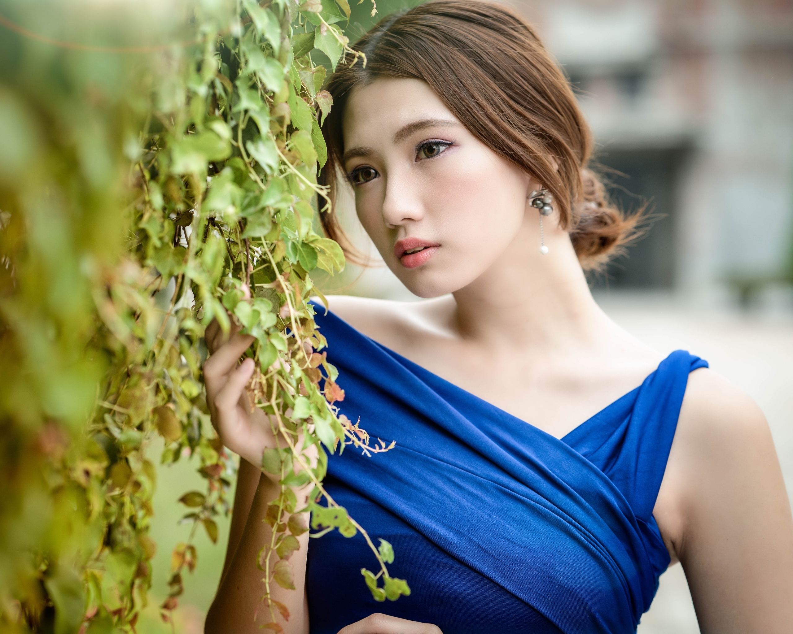 Image: Girl, Asian, dress, grass, view, posing